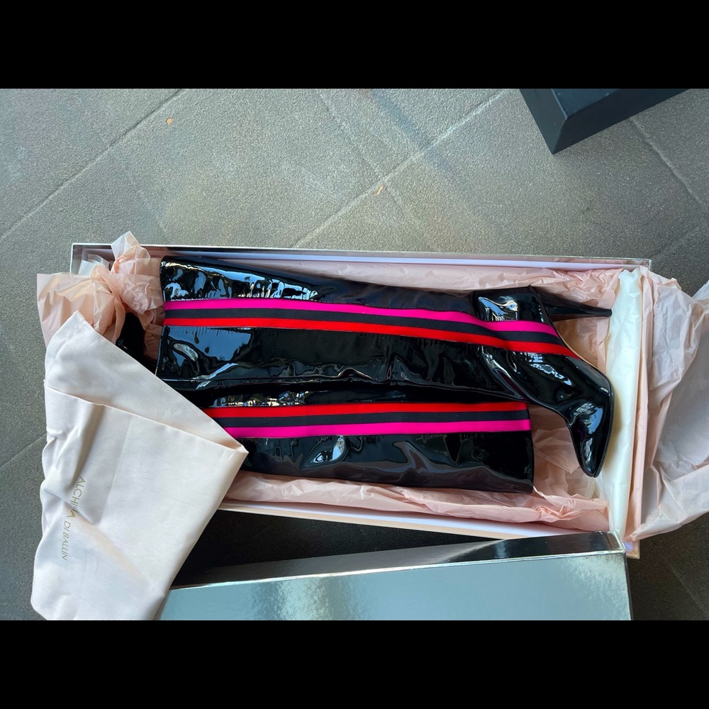 Alchimia Di Ballin patent lather knew High boots